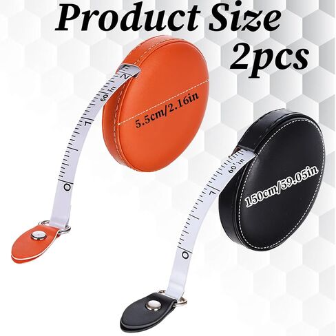 Small Measuring Tape 2PCS Leather Body Measuring Tape Mini Soft -ape Measure Button Double-Sided for Sewing Fabric Tailors Measurements(Black/Orange, 60 Inch/1.5 M) in Saudi Arabia