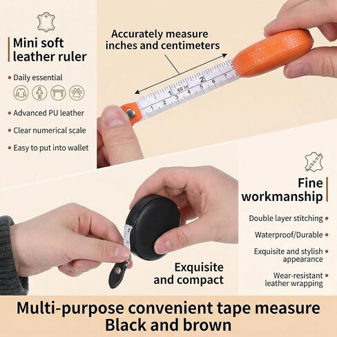Small Measuring Tape 2PCS Leather Body Measuring Tape Mini Soft -ape Measure Button Double-Sided for Sewing Fabric Tailors Measurements(Black/Orange, 60 Inch/1.5 M) in Saudi Arabia