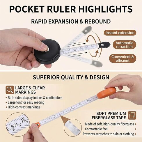 Small Measuring Tape 2PCS Leather Body Measuring Tape Mini Soft -ape Measure Button Double-Sided for Sewing Fabric Tailors Measurements(Black/Orange, 60 Inch/1.5 M) in Saudi Arabia
