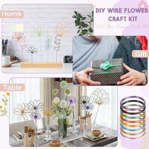 Suncalla DIY سلك زهرة الحرفية مجموعة للمراهقين البالغين 8 لفات 131 قدم أسلاك الألومنيوم الملونة 18 قياس 1 مم مع كماشة سلك الانحناء أداة عرض موقف لDIY زهرة الحرفية صنع ديكور المنزل هدية عيد الحب in Saudi Arabia