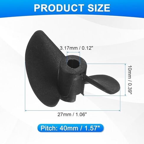 MECCANIXITY 2pcs RC قارب المروحة، 2 شفرات مراوح 3.17mm ثقب ضياء 27mm OD 40mm الملعب CW في اتجاه عقارب الساعة الدورية الحفر المروحة لقارب RC، DIY نموذج السفينة، أسود in Saudi Arabia