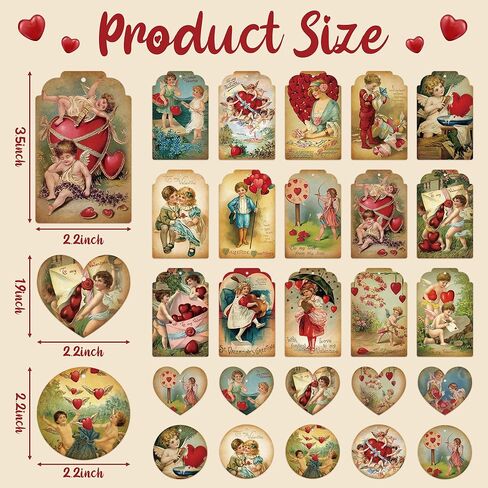 Valentine's Day Gift Tag - 200pcs Valentine's Day Vintage Victorian Self Adhesive Gift Labels Name Tags Stickers Wrapping Paper Personalizing Your Holiday Present DIY Crafts String Attached in Saudi Arabia