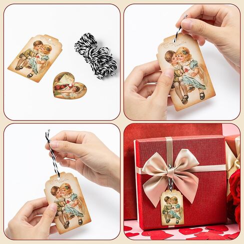 Valentine's Day Gift Tag - 200pcs Valentine's Day Vintage Victorian Self Adhesive Gift Labels Name Tags Stickers Wrapping Paper Personalizing Your Holiday Present DIY Crafts String Attached in Saudi Arabia