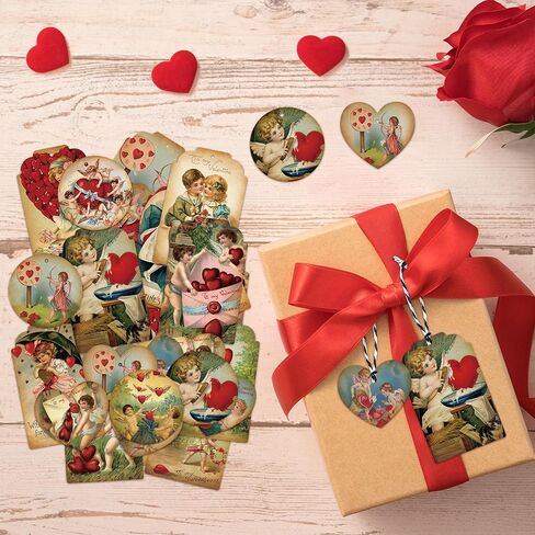 Valentine's Day Gift Tag - 200pcs Valentine's Day Vintage Victorian Self Adhesive Gift Labels Name Tags Stickers Wrapping Paper Personalizing Your Holiday Present DIY Crafts String Attached in Saudi Arabia