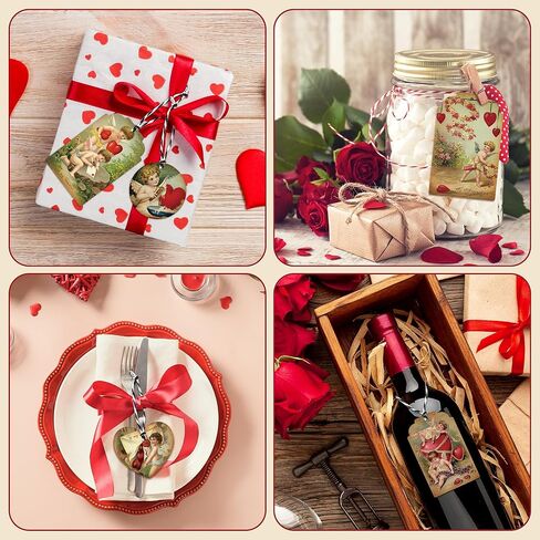 Valentine's Day Gift Tag - 200pcs Valentine's Day Vintage Victorian Self Adhesive Gift Labels Name Tags Stickers Wrapping Paper Personalizing Your Holiday Present DIY Crafts String Attached in Saudi Arabia