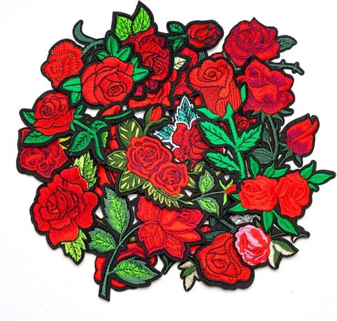 25 قطعة من رقعات الحديد الوردية على الملابس من ZJO، زينة مطرزة بالزهرة الحمراء، خياطة زخرفية على رقعات الجينز والسترات والقبعات وحقائب الظهر والمشروعات اليدوية (أحجام متنوعة 1-3 بوصة) in Kuwait