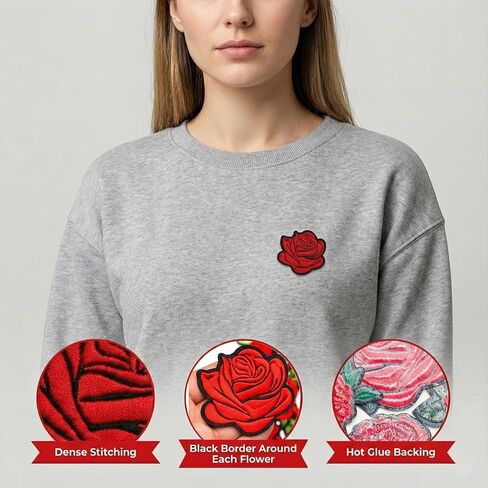 25 قطعة من رقعات الحديد الوردية على الملابس من ZJO، زينة مطرزة بالزهرة الحمراء، خياطة زخرفية على رقعات الجينز والسترات والقبعات وحقائب الظهر والمشروعات اليدوية (أحجام متنوعة 1-3 بوصة) in Kuwait