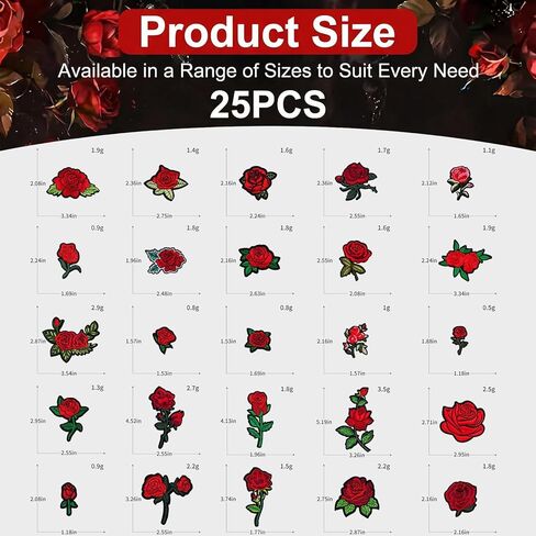 25 قطعة من رقعات الحديد الوردية على الملابس من ZJO، زينة مطرزة بالزهرة الحمراء، خياطة زخرفية على رقعات الجينز والسترات والقبعات وحقائب الظهر والمشروعات اليدوية (أحجام متنوعة 1-3 بوصة) in Kuwait