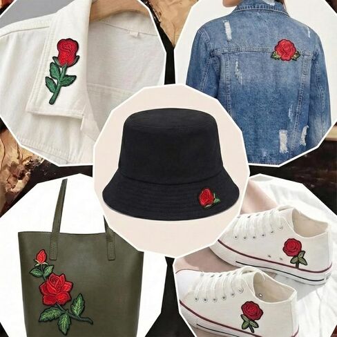 25 قطعة من رقعات الحديد الوردية على الملابس من ZJO، زينة مطرزة بالزهرة الحمراء، خياطة زخرفية على رقعات الجينز والسترات والقبعات وحقائب الظهر والمشروعات اليدوية (أحجام متنوعة 1-3 بوصة) in Kuwait