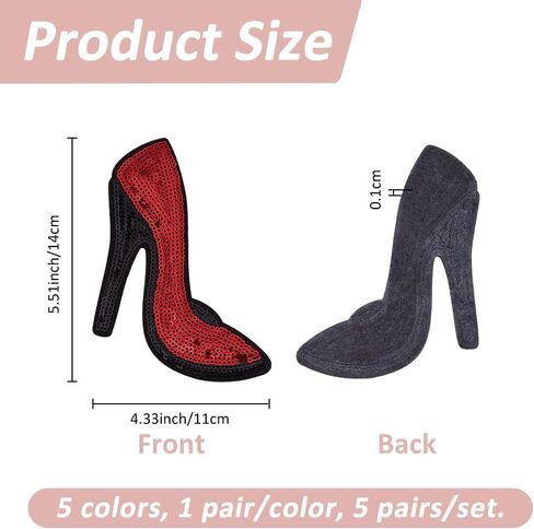SUPERFINDINGS 5 Pairs High Heel Embroidery Patch Iron On Sew On Patches Handmade Polyester Cloth Applique Embroidered Lady’s Shoes Glitter Patches for Bag Dress Jackets Cloth Backpack in Saudi Arabia