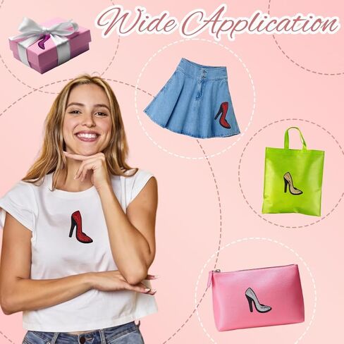 SUPERFINDINGS 5 Pairs High Heel Embroidery Patch Iron On Sew On Patches Handmade Polyester Cloth Applique Embroidered Lady’s Shoes Glitter Patches for Bag Dress Jackets Cloth Backpack in Saudi Arabia