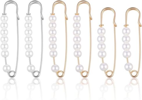 6pcs Skirt PinsFaux Pearl Safety Pins Brooch Pins for Women Clothing Pants Clips to Tighten Waist Decorative Sweater Shawl Clips for Dress Pants Cardigan Collar Waist Extender Accessories in Saudi Arabia