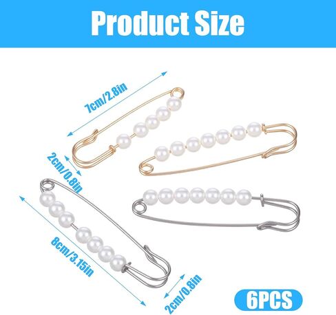 6pcs Skirt PinsFaux Pearl Safety Pins Brooch Pins for Women Clothing Pants Clips to Tighten Waist Decorative Sweater Shawl Clips for Dress Pants Cardigan Collar Waist Extender Accessories in Saudi Arabia