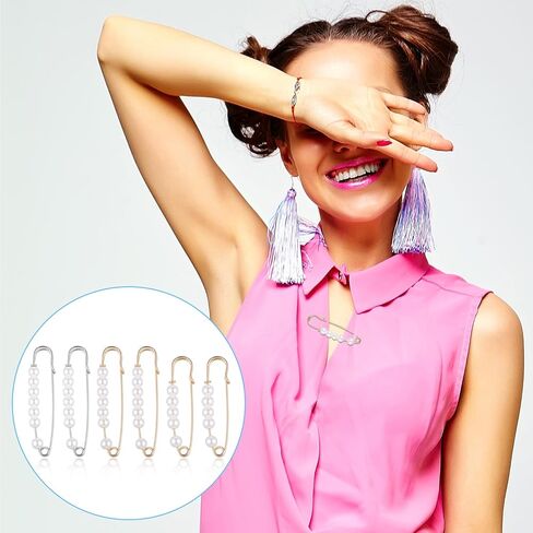6pcs Skirt PinsFaux Pearl Safety Pins Brooch Pins for Women Clothing Pants Clips to Tighten Waist Decorative Sweater Shawl Clips for Dress Pants Cardigan Collar Waist Extender Accessories in Saudi Arabia