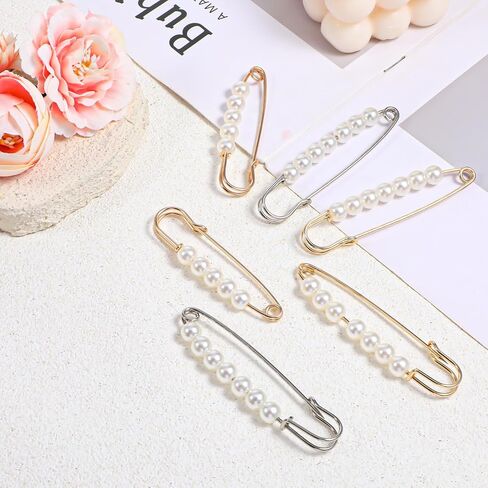 6pcs Skirt PinsFaux Pearl Safety Pins Brooch Pins for Women Clothing Pants Clips to Tighten Waist Decorative Sweater Shawl Clips for Dress Pants Cardigan Collar Waist Extender Accessories in Saudi Arabia