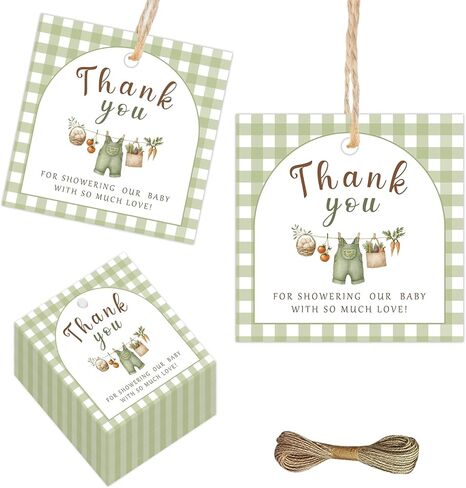 50 قطعة من سوق المزارعين، علامات شكر لك، ملصقات هدايا لحفلات استحمام الأطفال المزروعة محليًا، ملصقات هدايا مربعة الشكل من القماش القطني الأخضر للخضروات للأولاد والبنات، سوق المزارعين، لوازم كشف الجنس عن لوازم استحمام الأطفال in Kuwait