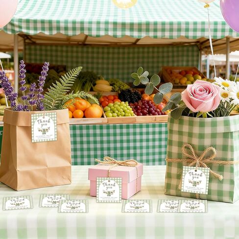 50 قطعة من سوق المزارعين، علامات شكر لك، ملصقات هدايا لحفلات استحمام الأطفال المزروعة محليًا، ملصقات هدايا مربعة الشكل من القماش القطني الأخضر للخضروات للأولاد والبنات، سوق المزارعين، لوازم كشف الجنس عن لوازم استحمام الأطفال in Kuwait