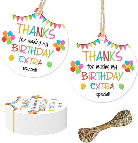 It's My Birthday Thank You Gift Tags, 50Pcs Colorful Flag Balloons Thank You Party Favor Tags with String Thanks for Making My Birthday Extra Special Labels, Bday Party Gift Labels Favors in Saudi Arabia