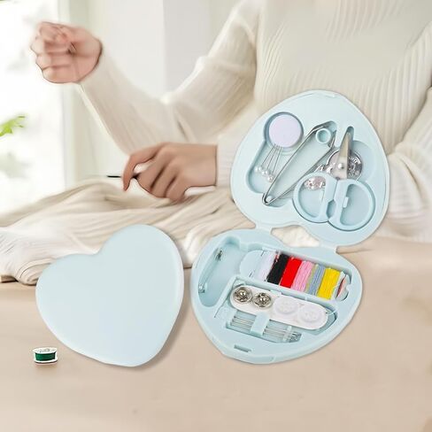 Travel Sewing Kit Set 2PCS–Compact Heart Shaped Portable Sewing Box with Emergency Supplies for Home, Office and Travel Use in Saudi Arabia