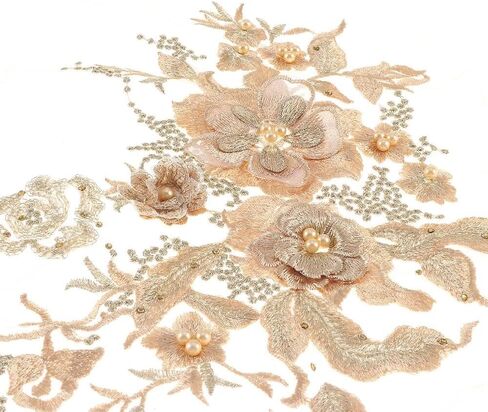 3D Flower Fabric Beaded Lace Applique Fabric Lace Bridal Dress DIY in Saudi Arabia