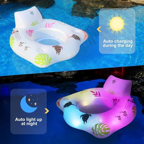 Inflatable Pool Floats Chair with Color Changing Light, Solar Water Floats for Adults with 2 Cup Holders & 2 Armrests, Beach Float Pool Sofa, Pool Raft Lounge Pool Floaties for Adult in Kuwait