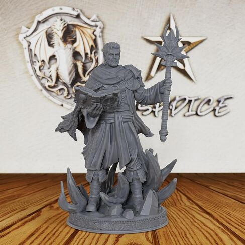 AUSPDICE غير مصبوغ TTRPG Minis للعب الأدوار الخيالية ولعبة RPG على الطاولة - شخصية مصغرة بمقياس 28 مم لأساتذة الزنزانات، ملحقات ألعاب RPG المصغرة البشرية - معالج Loremaster (AS260) in Kuwait