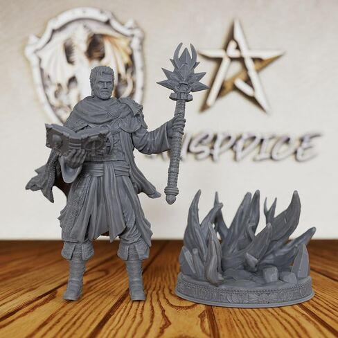 AUSPDICE غير مصبوغ TTRPG Minis للعب الأدوار الخيالية ولعبة RPG على الطاولة - شخصية مصغرة بمقياس 28 مم لأساتذة الزنزانات، ملحقات ألعاب RPG المصغرة البشرية - معالج Loremaster (AS260) in Kuwait