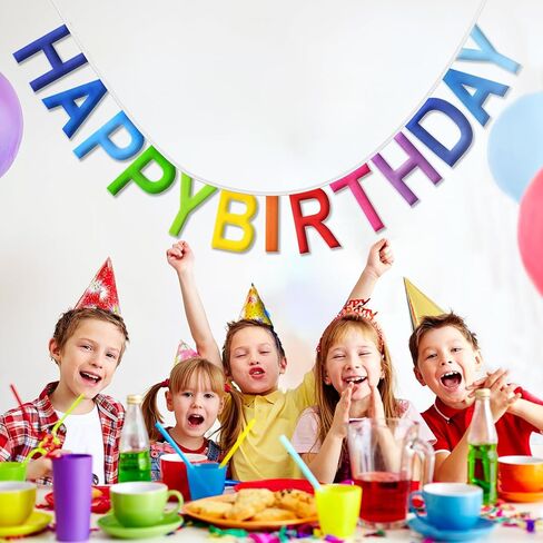 لافتة عيد ميلاد سعيد معلقة مسبقًا بدون لافتة عيد ميلاد سعيد قابلة لإعادة الاستخدام، لافتة حفلات عيد ميلاد مخصصة لتعليق أعياد الميلاد، صور دعائم للأطفال والنساء والرجال والبنات (قوس قزح) in Kuwait