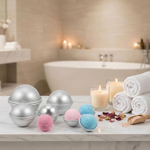 Tofficu 4 Pairs Diameter Metal Bath Bomb Molds, 1.77+2.16+2.55+3.14 Inch Bath Bomb Press Mold Making Kit for Crafts Making in Saudi Arabia