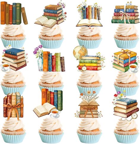 Book Themed Cupcake Toppers Vintage Books Party Decorations 48Pcs Book Club Cupcake Picks Books Birthday Cake Decoration for Reading Story Library Baby Shower Supplies in Saudi Arabia
