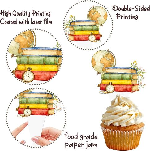 Book Themed Cupcake Toppers Vintage Books Party Decorations 48Pcs Book Club Cupcake Picks Books Birthday Cake Decoration for Reading Story Library Baby Shower Supplies in Saudi Arabia