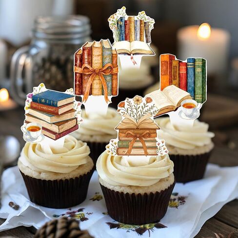 Book Themed Cupcake Toppers Vintage Books Party Decorations 48Pcs Book Club Cupcake Picks Books Birthday Cake Decoration for Reading Story Library Baby Shower Supplies in Saudi Arabia