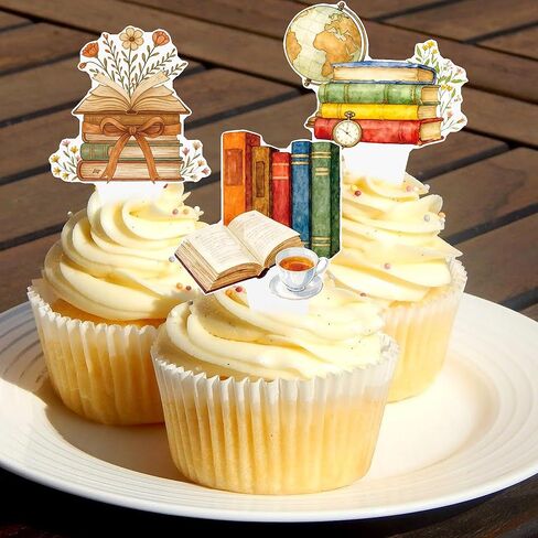 Book Themed Cupcake Toppers Vintage Books Party Decorations 48Pcs Book Club Cupcake Picks Books Birthday Cake Decoration for Reading Story Library Baby Shower Supplies in Saudi Arabia