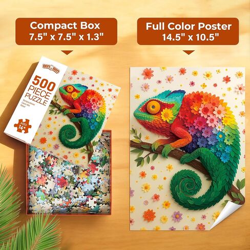 BenBen Puzzles for Adults 500 Pieces, Floral Chameleon Jigsaw Puzzles, Challenging Animal Puzzle for Family Game Night, Home Décor in Saudi Arabia