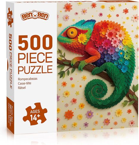 BenBen Puzzles for Adults 500 Pieces, Floral Chameleon Jigsaw Puzzles, Challenging Animal Puzzle for Family Game Night, Home Décor in Saudi Arabia