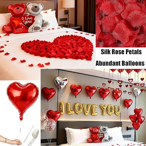 54 قطعة من بالونات القلب I Love You Valentine Valentine مع 50 شنق 1000 من الحرير الوردي الدب على شكل قلب بالونات حمراء رومانسية ليلة الزفاف الذكرى السنوية للديكور ديكور عيد الحب in Kuwait