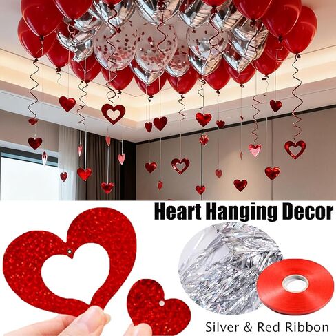 54 قطعة من بالونات القلب I Love You Valentine Valentine مع 50 شنق 1000 من الحرير الوردي الدب على شكل قلب بالونات حمراء رومانسية ليلة الزفاف الذكرى السنوية للديكور ديكور عيد الحب in Kuwait