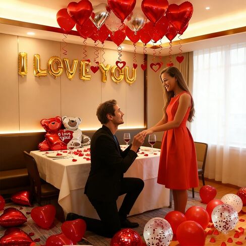 54 قطعة من بالونات القلب I Love You Valentine Valentine مع 50 شنق 1000 من الحرير الوردي الدب على شكل قلب بالونات حمراء رومانسية ليلة الزفاف الذكرى السنوية للديكور ديكور عيد الحب in Kuwait