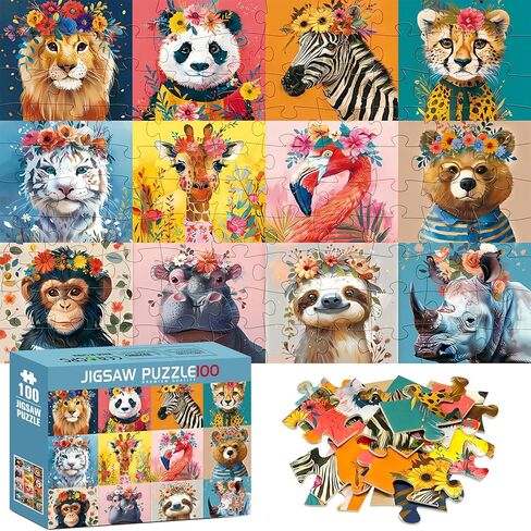 100 Pieces Puzzles for Kids Ages 4-8 | Beautiful Wild Animals Jigsaw Puzzles | Large 100 Piece Puzzle for Toddler Children | Sturdy,Safe | Engaging & Educational Toys Great Gift for Boys Girls,15x10in in Saudi Arabia
