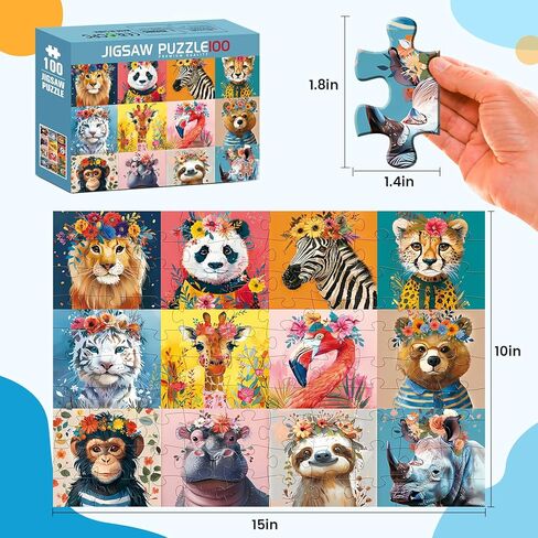 100 Pieces Puzzles for Kids Ages 4-8 | Beautiful Wild Animals Jigsaw Puzzles | Large 100 Piece Puzzle for Toddler Children | Sturdy,Safe | Engaging & Educational Toys Great Gift for Boys Girls,15x10in in Saudi Arabia