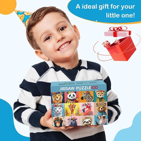 100 Pieces Puzzles for Kids Ages 4-8 | Beautiful Wild Animals Jigsaw Puzzles | Large 100 Piece Puzzle for Toddler Children | Sturdy,Safe | Engaging & Educational Toys Great Gift for Boys Girls,15x10in in Saudi Arabia