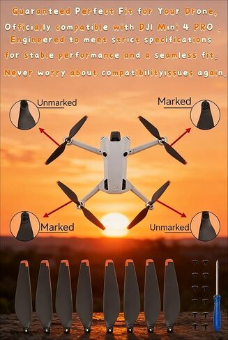 8 قطع مراوح منخفضة الضوضاء سريعة الفك لمراوح DJI Mini 4 Pro، طقم بديل كامل مع براغي ومفك براغي، طيران ثابت وقطع غيار سهلة التركيب in Kuwait