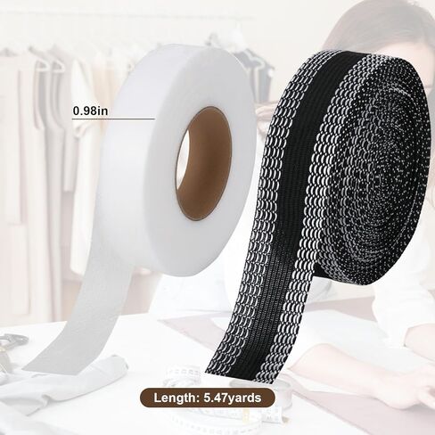 Hemming Tape for Pants 2 Rolls Adhesive 1 Inch Wide 5.5 Yards Long No Sew Hemming Tape Permanent Washable Fabric for Trousers, Easy to Use, 1 White 1 Black in Kuwait