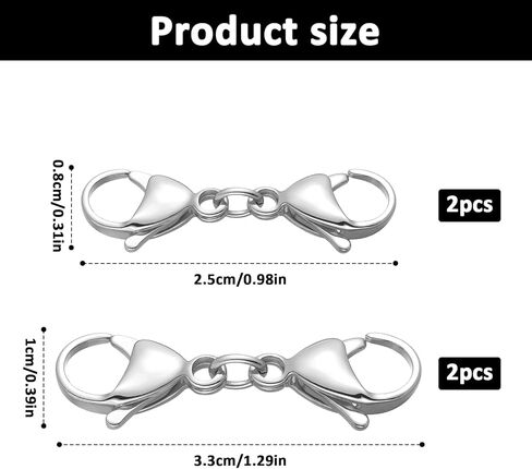 4 PCS Silver Double Lobster Claw Clasps Extender, Bracelet Chain Extender Double Claw End Clasp Design, Necklace Extension Connector Clip for DIY Jewelry Making in Saudi Arabia