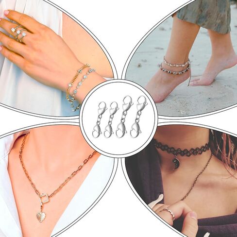 4 PCS Silver Double Lobster Claw Clasps Extender, Bracelet Chain Extender Double Claw End Clasp Design, Necklace Extension Connector Clip for DIY Jewelry Making in Saudi Arabia