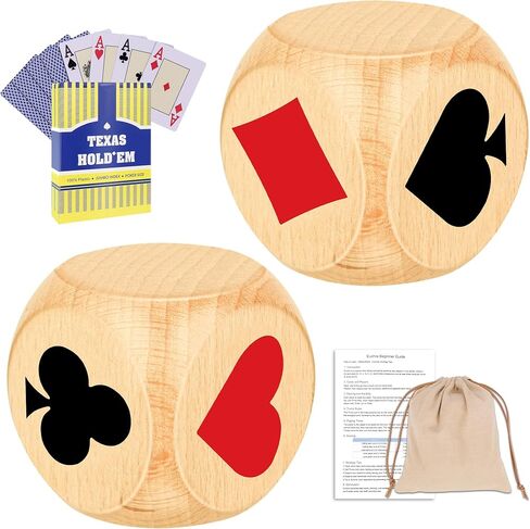 AHIER 1.57 Inch Large Euchre Trump Marker Dice Kit- 2 PCS Wooden Euchre Cube Indicator & Cards with Storage Bag and Manual for Euchre Players & Bridge Playing Card Lovers in Saudi Arabia