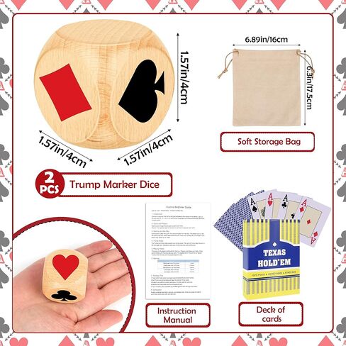 AHIER 1.57 Inch Large Euchre Trump Marker Dice Kit- 2 PCS Wooden Euchre Cube Indicator & Cards with Storage Bag and Manual for Euchre Players & Bridge Playing Card Lovers in Saudi Arabia