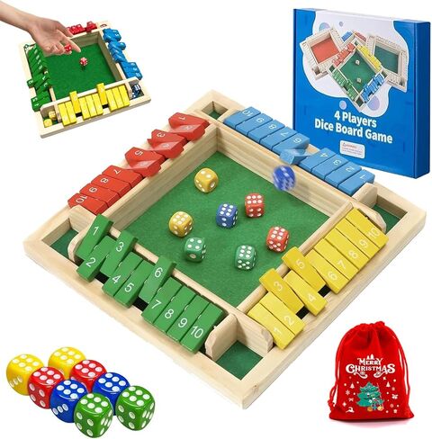 لعبة Shut The Box الخشبية، لعبة لوح النرد الخشبية Shut The Box الجديدة لعام 2026 مع 8 نرد، ألعاب بطاقات قلابة بأربعة جوانب، تعزيز المهارات الرياضية ومهارة اتخاذ القرار (4 ألوان) in Kuwait