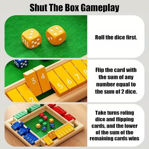 Shut The Box Game Wooden, 2026 New Shut The Box-Wooden Dice Board Game with 8 Dice, Four-Sided Flip Card Game Toys, Enhancing Mathematical and Decision-Making Skill (4 Color) in Saudi Arabia
