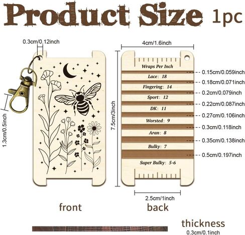 arricraft 1 Pc Wooden Spinning Control Card, Bee Flower Pattern Multi-Purpose Spinning Control Tool Wooden Decorative WPI Ruler for Hand Yarn Measurement Crochet Tool Accessories in Saudi Arabia